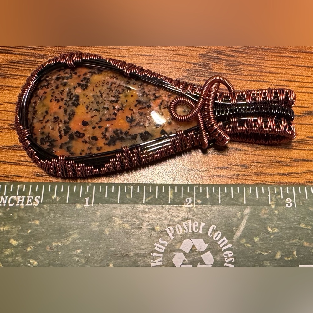 Cheetah Agate Pendant in Jewelers Grade Bronze & Black Wire Wrap